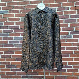 %Barry Wang Men Metallic Gold Paisley Long Sleeve Shirt Size 4XL NWT